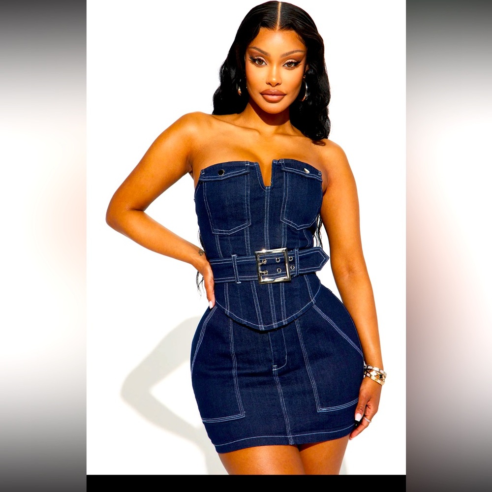 Feeling Perfect Denim Skirt Set -
Dark Denim